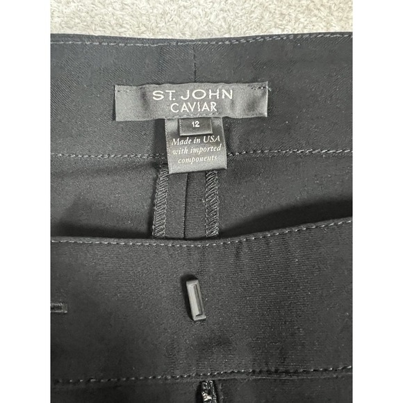 St John Caviar Diana Pants Womens Black Crepe High Rise Straight Trouser Size 12 - Picture 8 of 13